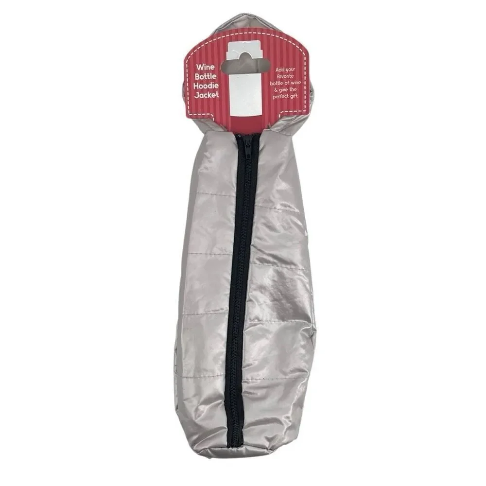 Wine Bottle Hoodie Jacket Insulated Zipper Gift Cover Silver New